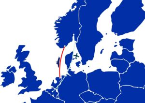 Map of travel route between Norway and Benelux